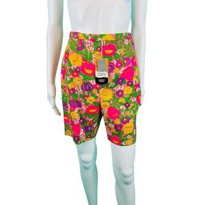 Vintage 1960s Neon Deadstock Pink Floral Print High Waist Shorts | W 25